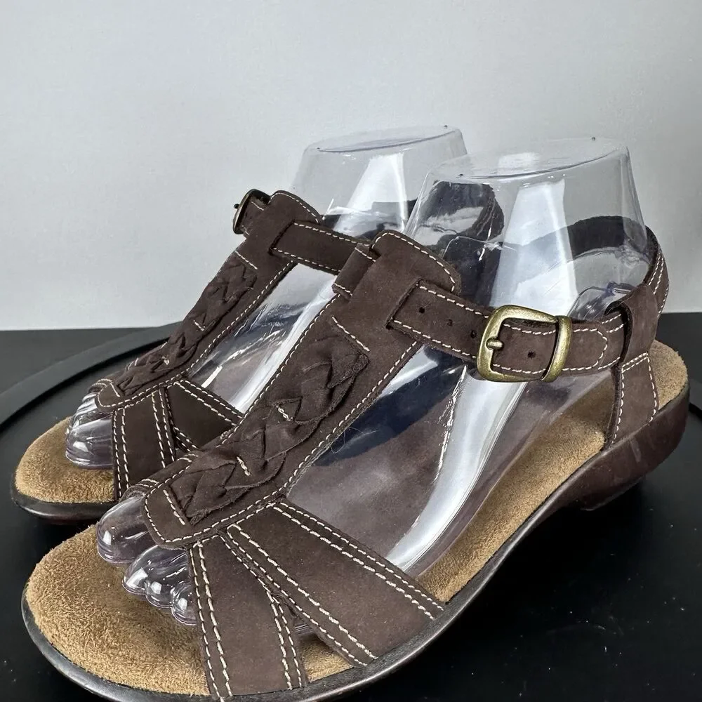 Walking Cradles Womens US 7 Brown Leather Suede Strappy Sandals Comfort Heel